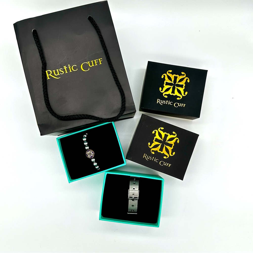 Rustic Cuff Stack Bundle Silver Mesh Buckle & Pur… - image 2